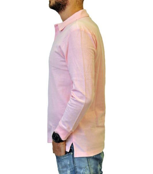 Ρόζ μονόχρωμο μακρυμάνικο βαμβακερό μπλουζάκι MAN2MAN τύπου polo