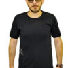 Black cotton T-shirt with side holes and over print with white splaches