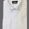 Λευκό γαμπριάτικο πουκάμισο με κανονικό γιακά, διπλή μανσέτα, κρυφά κουμπιά και μεταλλική καρφίτσα στον γιακά