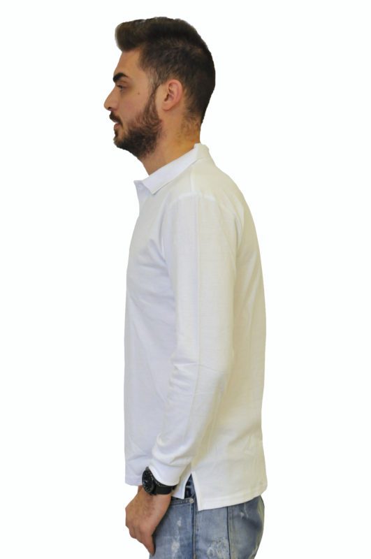 Λευκό μονόχρωμο μακρυμάνικο βαμβακερό μπλουζάκι MAN2MAN τύπου polo