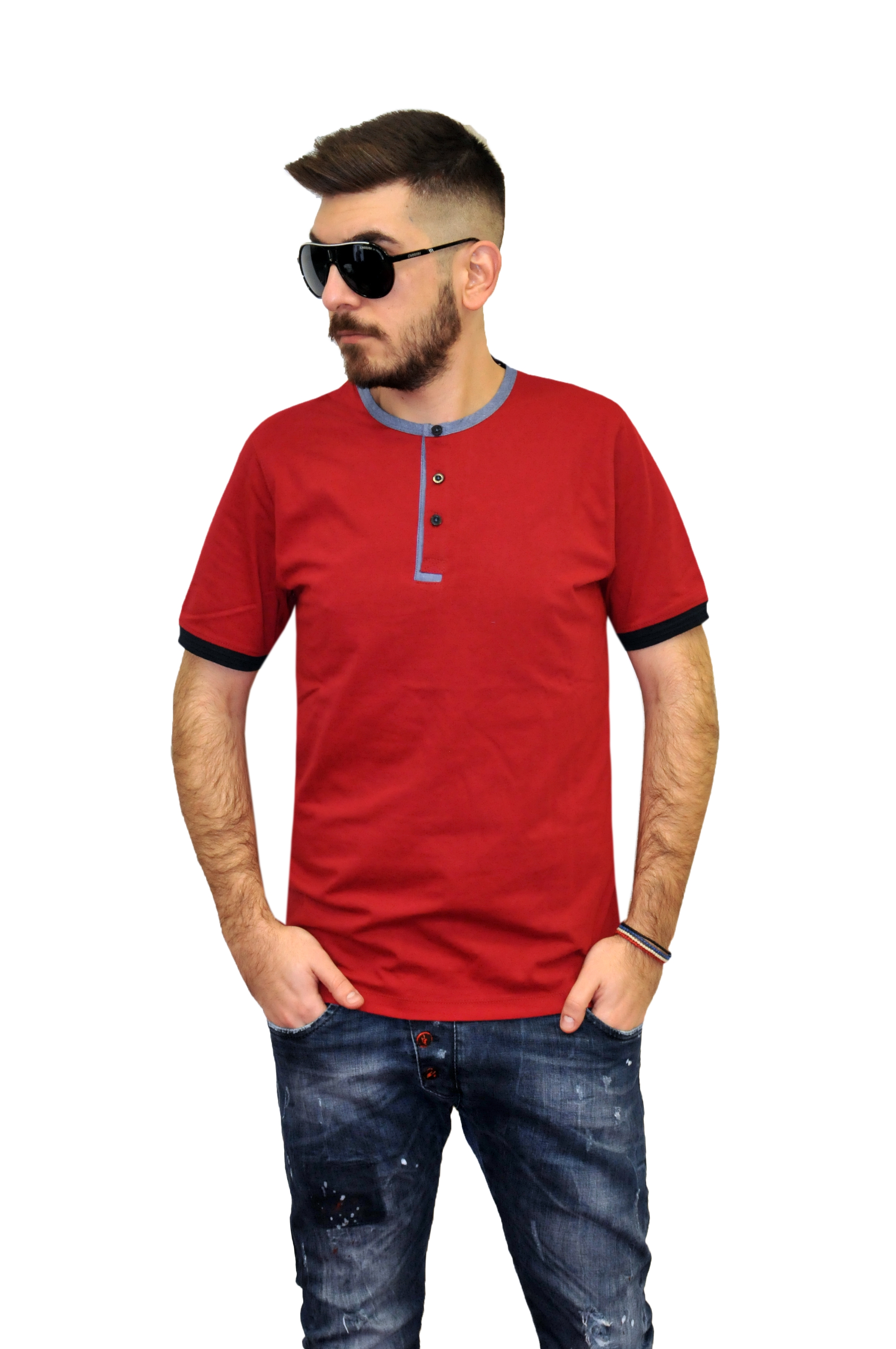 Κόκκινο καλοκαιρινό βαμβακερό κοντομάνικο μπλουζάκι PRE END