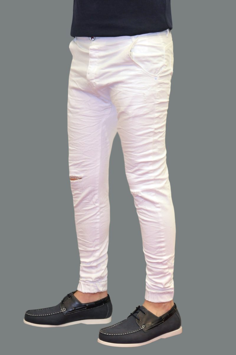 Λευκό βαμβακερό καλοκαιρινό παντελόνι DAMAGED