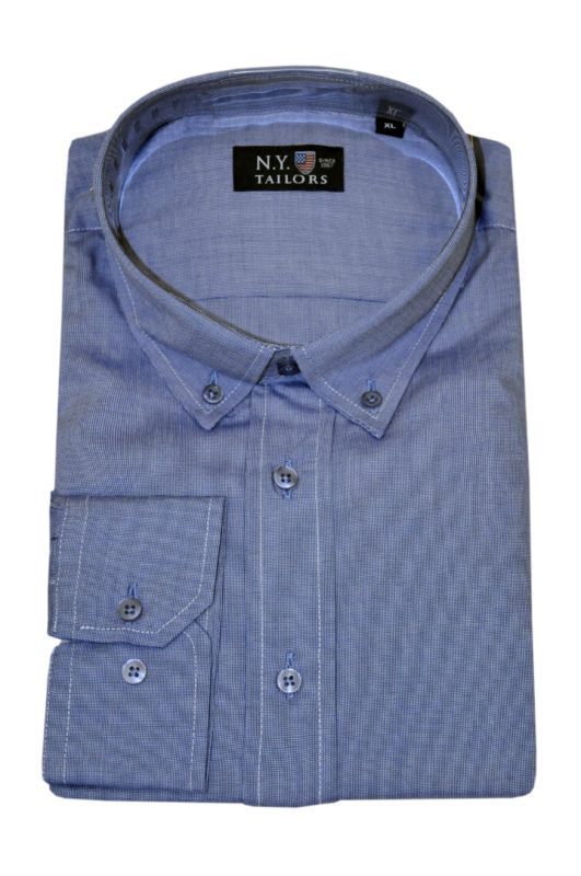 Μπλε σκούρο μονόχρωμο βαμβακερό μακρυμάνικο πουκάμισο NEW YORK TAILORS
