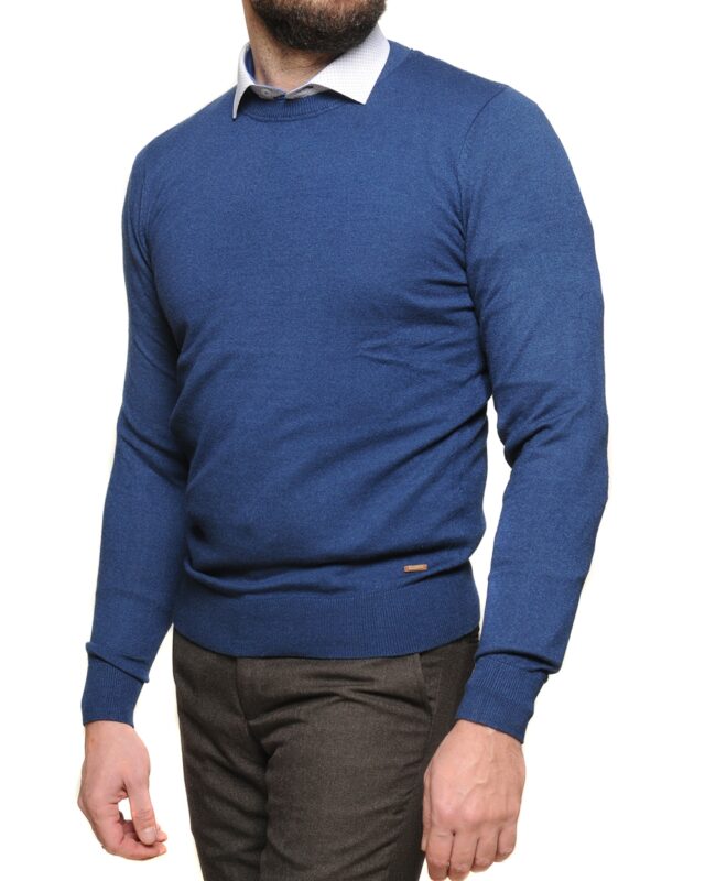 Μπλε μάλλινη πλεκτή μπλούζα LEONARDO UOMO