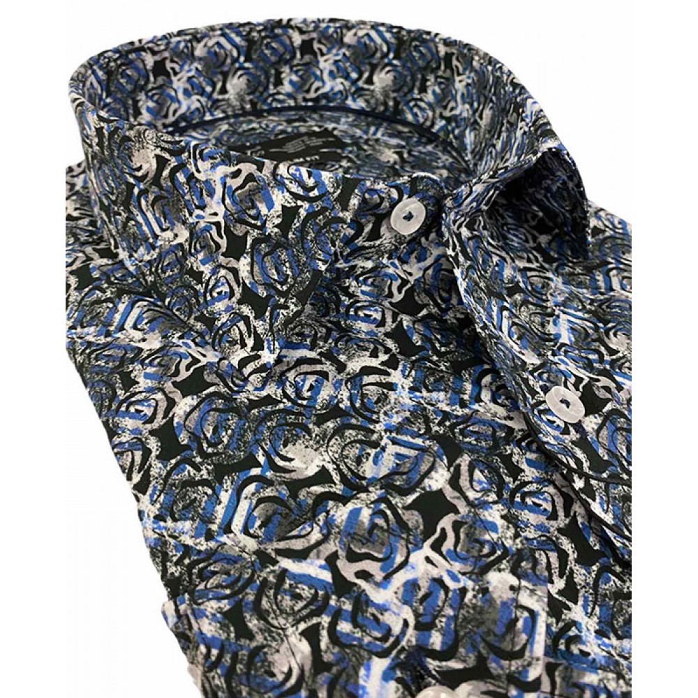 Μπλε εμπριμέ βαμβακερό μακρυμάνικο πουκάμισο VERSACE 1969
