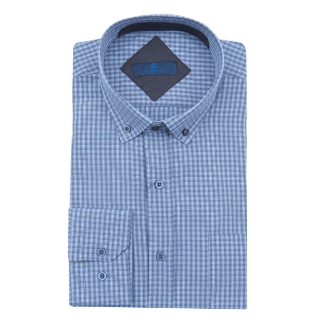 Μπλε καρό βαμβακερό μακρυμάνικο πουκάμισο LEXTON