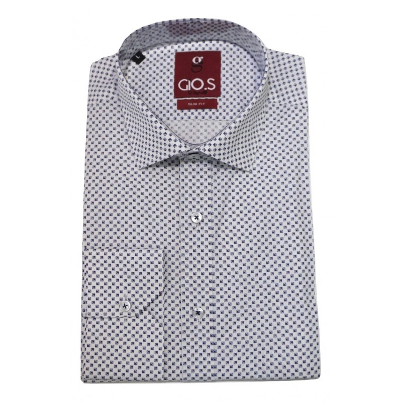 Λευκό-μπλε εμπριμέ βαμβακερό μακρυμάνικο πουκάμισο GIO.S