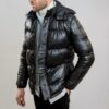 Μαύρο δερμάτινο puffer μπουφάν MASSIMO VENEZIANI