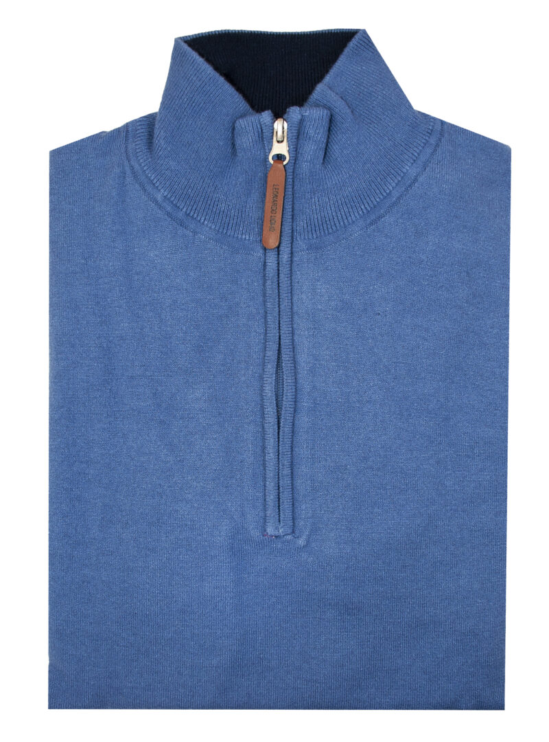 Γαλάζια μάλλινη πλεκτή half zip μπλούζα LEONARDO UOMO
