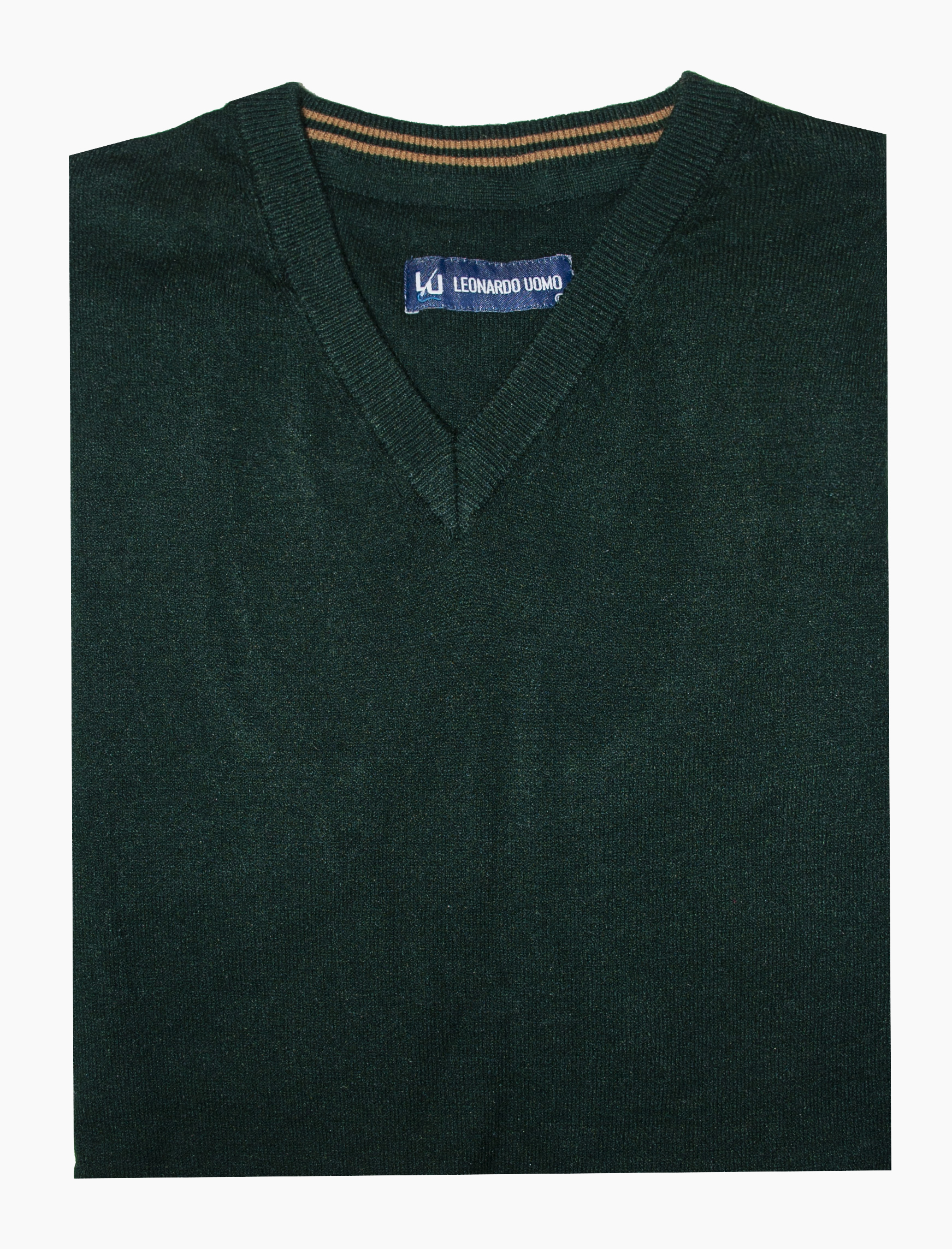 Πράσινη μάλλινη πλεκτή V μπλούζα LEONARDO UOMO