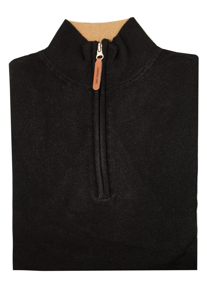 Μαύρη μάλλινη πλεκτή half zip μπλούζα LEONARDO UOMO
