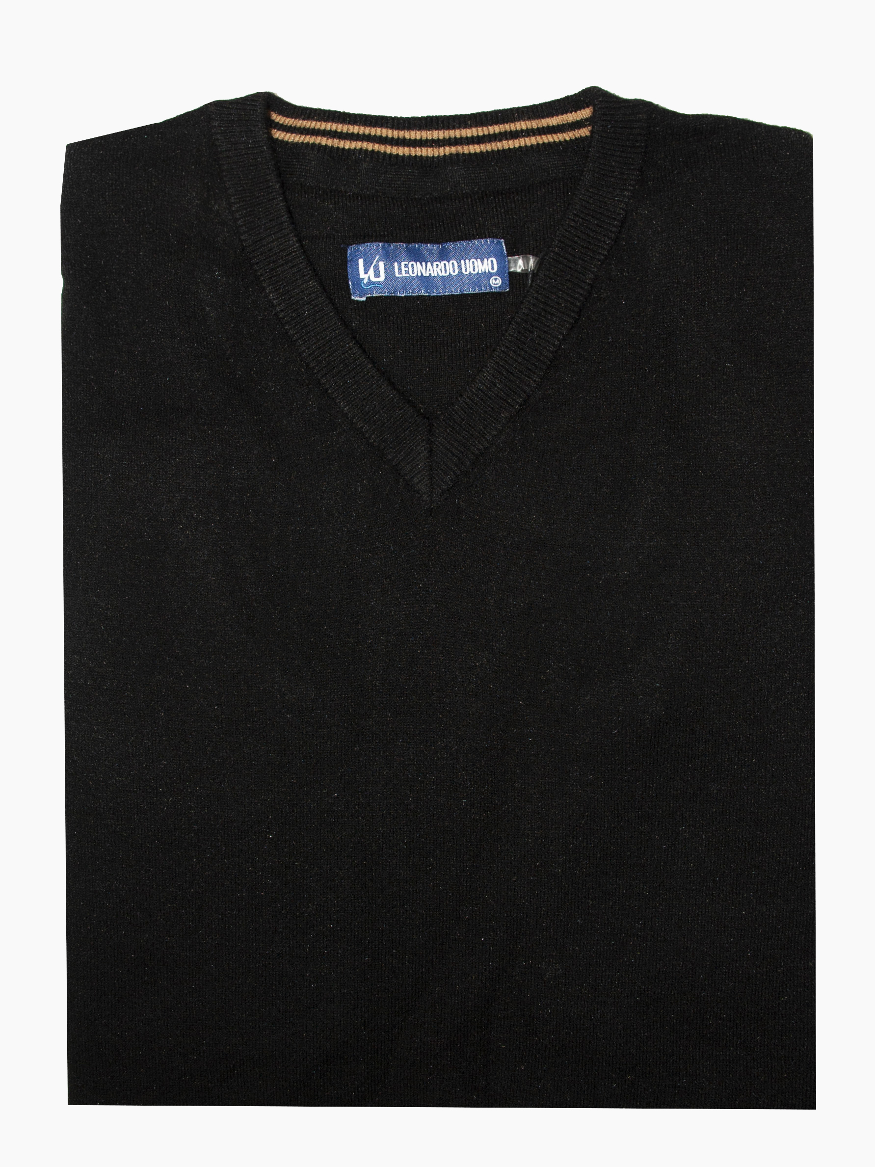 Μαύρη μάλλινη πλεκτή V μπλούζα LEONARDO UOMO