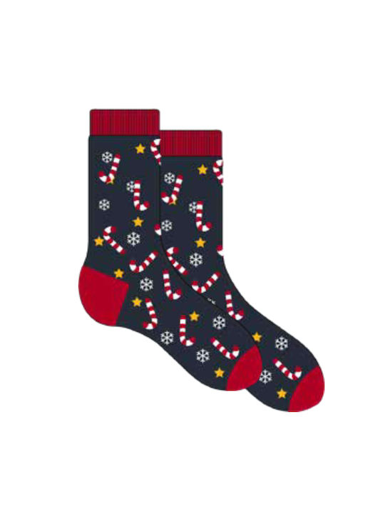 Μπλε σκούρο εμπριμέ χριστουγεννιάτικες βαμβακερές κάλτσες MARCUS