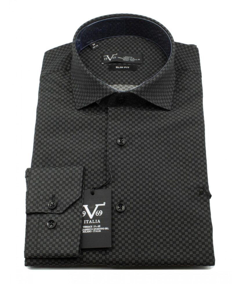 Μαύρο-λευκό εμπριμέ βαμβακερό μακρυμάνικο πουκάμισο VERSACE 19V69