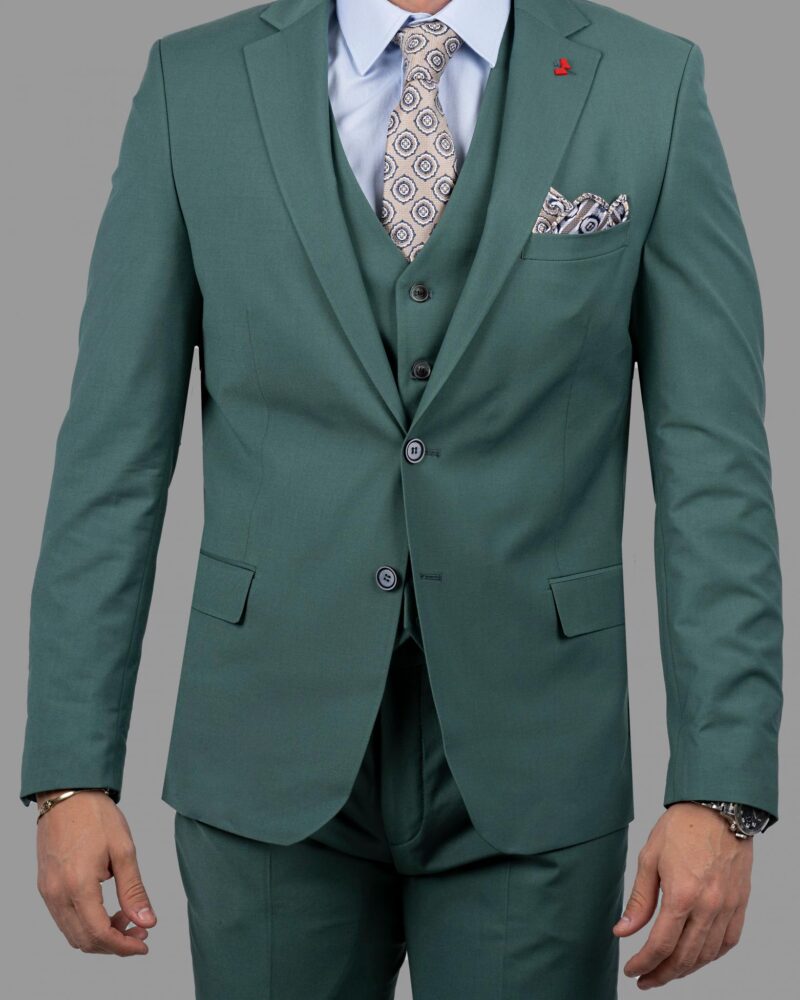 Πράσινο ελαστικό κοστούμι με γιλέκο DEZIGN
