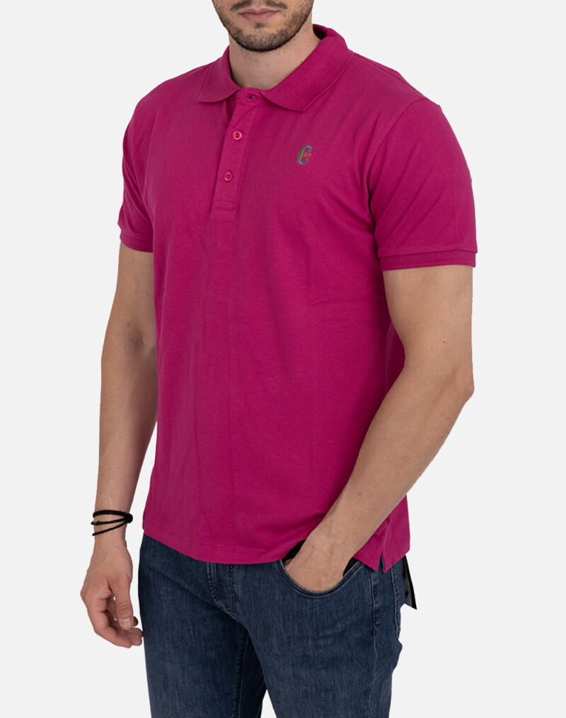 Φούξια μονόχρωμη βαμβακερή κοντομάνικη polo μπλούζα CONTE OF FLORENCE