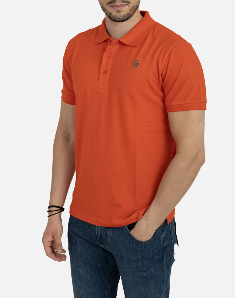 Πορτοκαλί μονόχρωμη βαμβαβερή κοντομάνικη polo μπλούζα CONTE OF FLORENCE