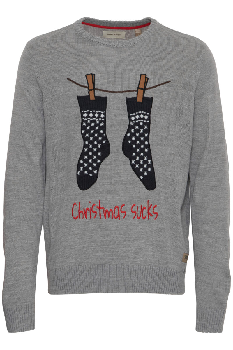 Γκρι πλεκτή χριστουγεννιάτικη μπλούζα λαιμόκοψη BLEND