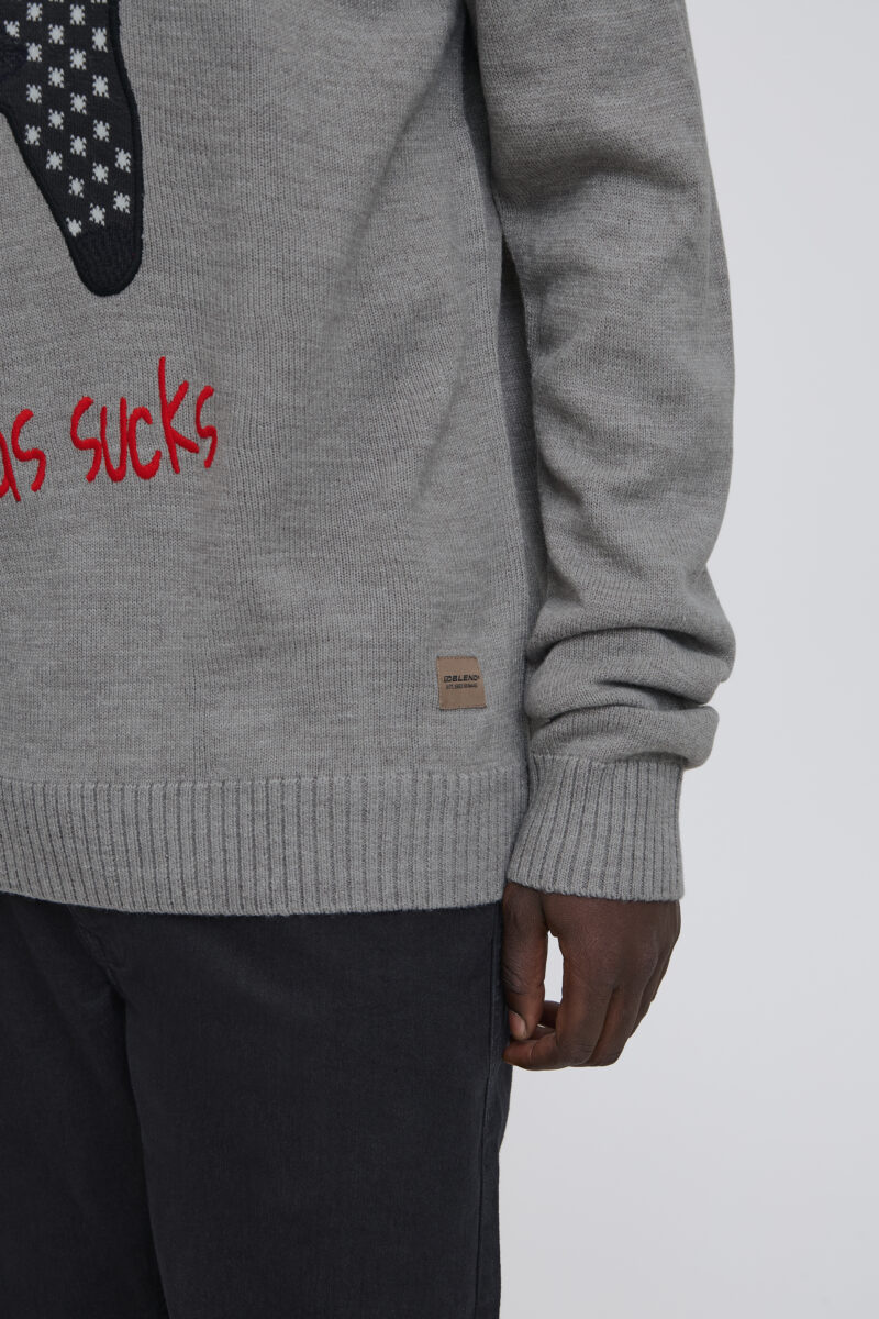 Γκρι πλεκτή χριστουγεννιάτικη μπλούζα λαιμόκοψη BLEND