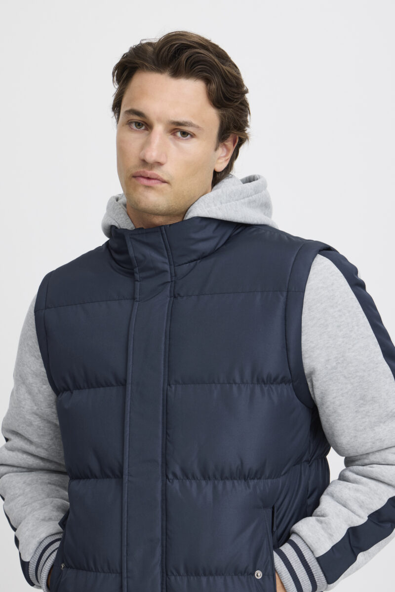 Μπλε σκούρο-γκρι χειμερινό μπουφάν με φούτερ μανίκια και κουκούλα BLEND