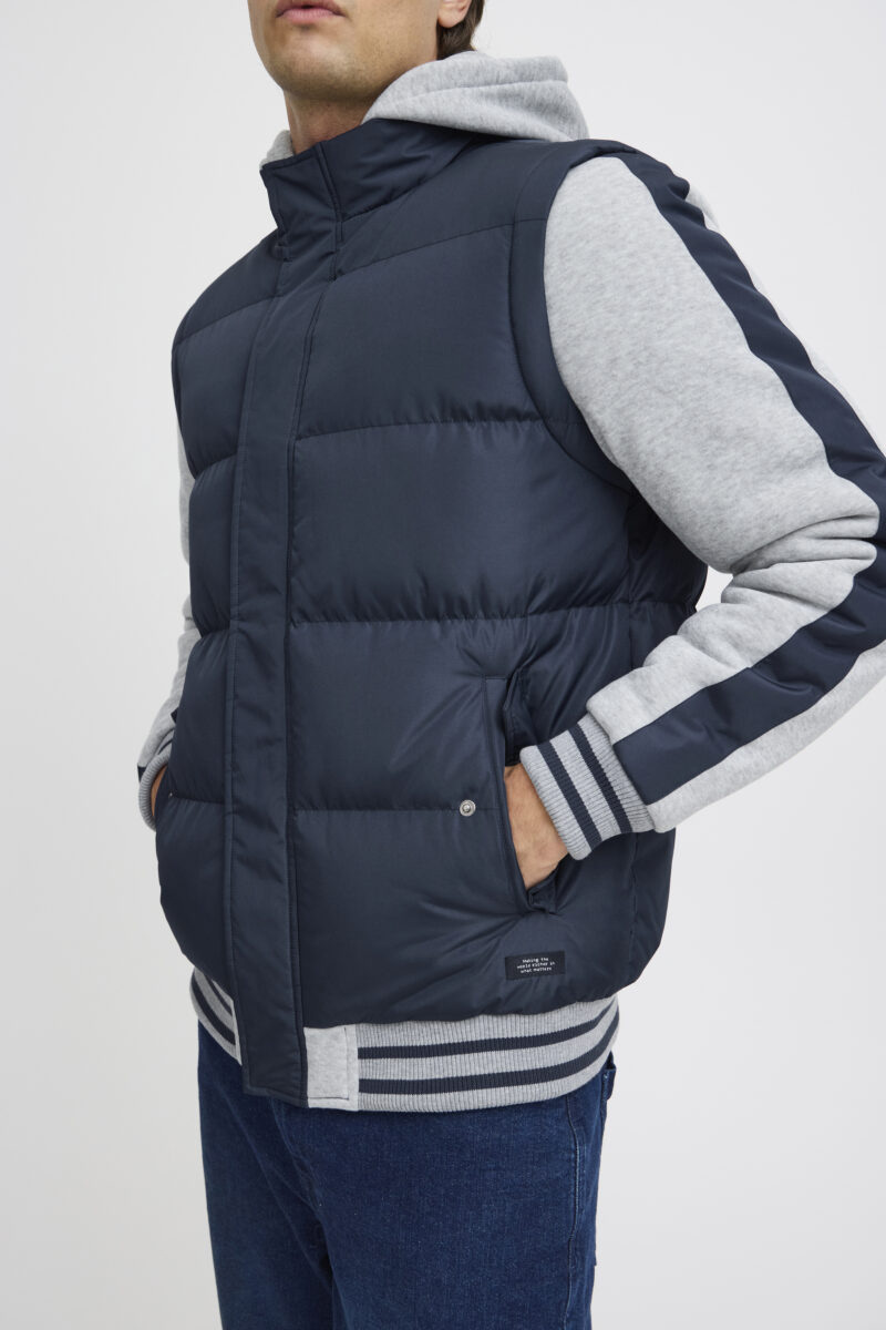 Μπλε σκούρο-γκρι χειμερινό μπουφάν με φούτερ μανίκια και κουκούλα BLEND