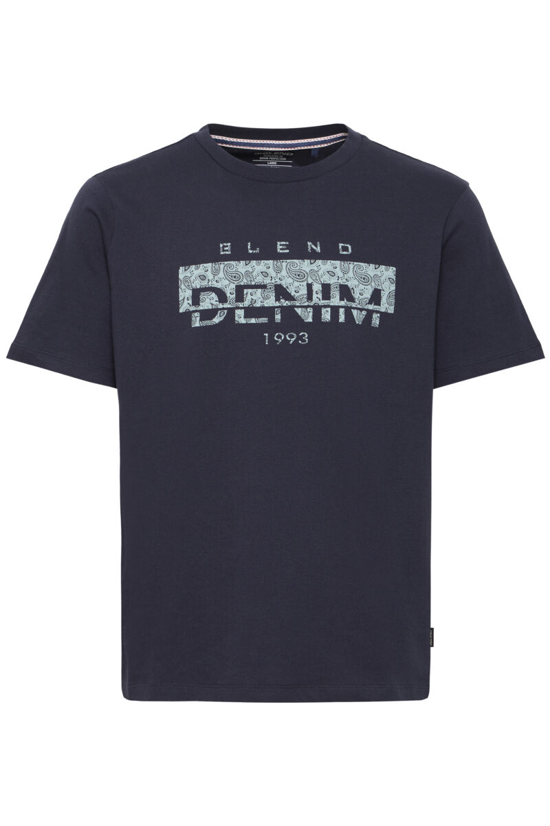 Μπλε σκούρο βαμβακερό κοντομάνικο μπλουζάκι λαιμόκοψη με στάμπα BLEND COMPANY