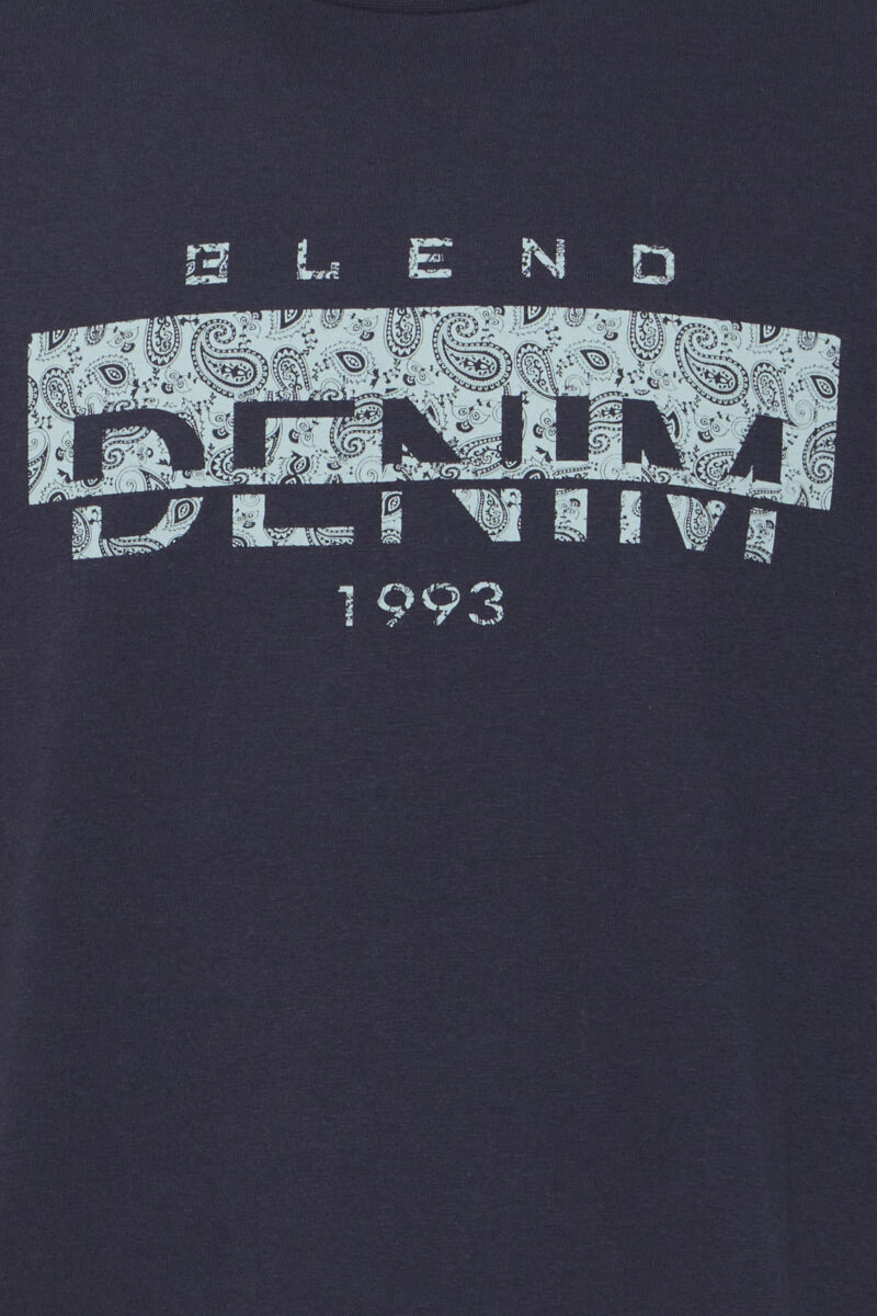 Μπλε σκούρο βαμβακερό κοντομάνικο μπλουζάκι λαιμόκοψη με στάμπα BLEND COMPANY