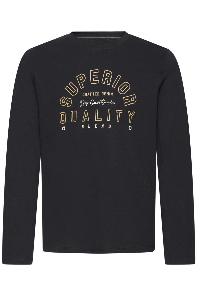 Μαύρη βαμβακερή μακρυμάνικη μακό μπλούζα λαιμόκοψη με στάμπα BLEND COMPANY