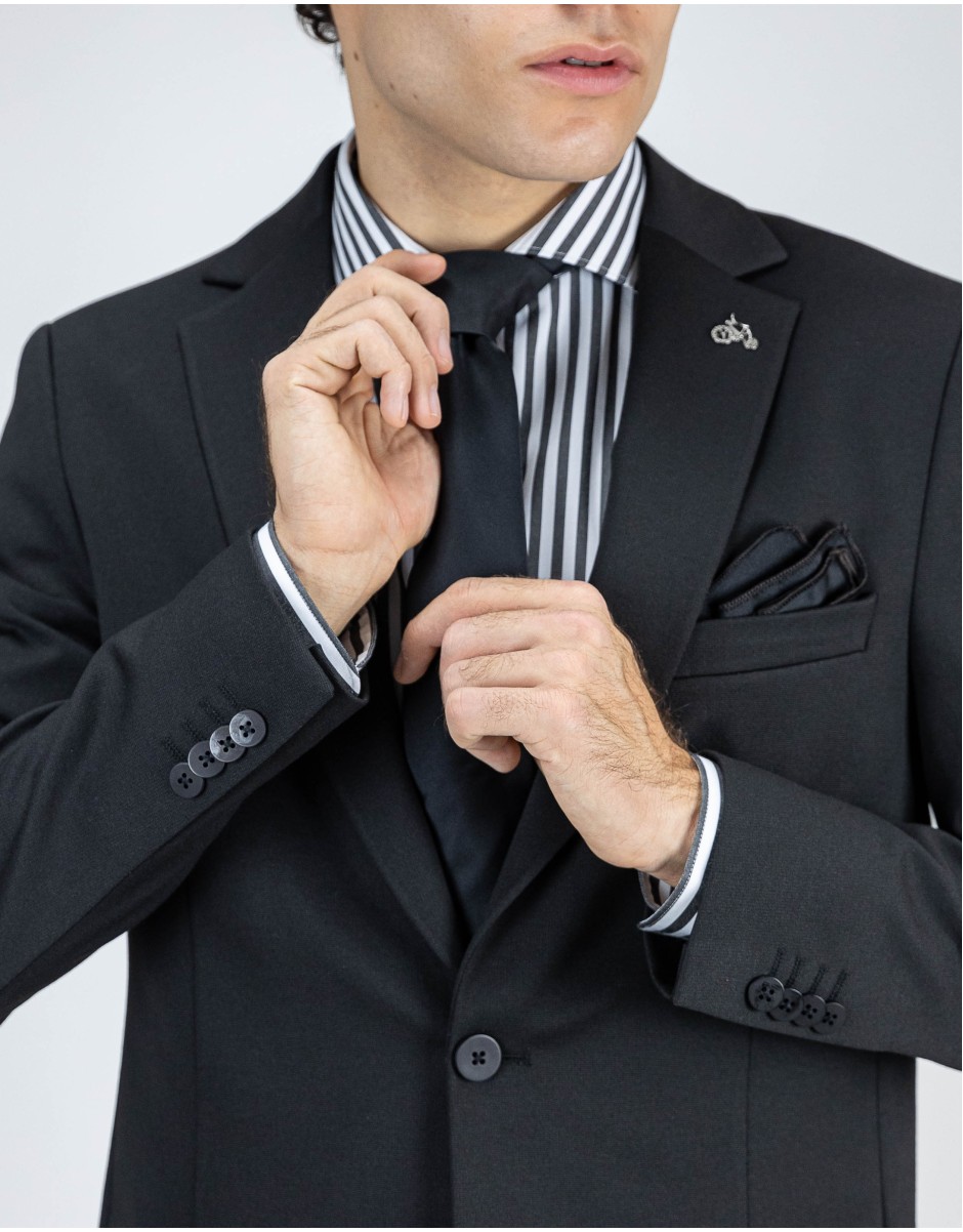 Κοστούμι μπλέ σκούρο με εξωτερική τσέπη και λάστιχο στο ζωνάρι